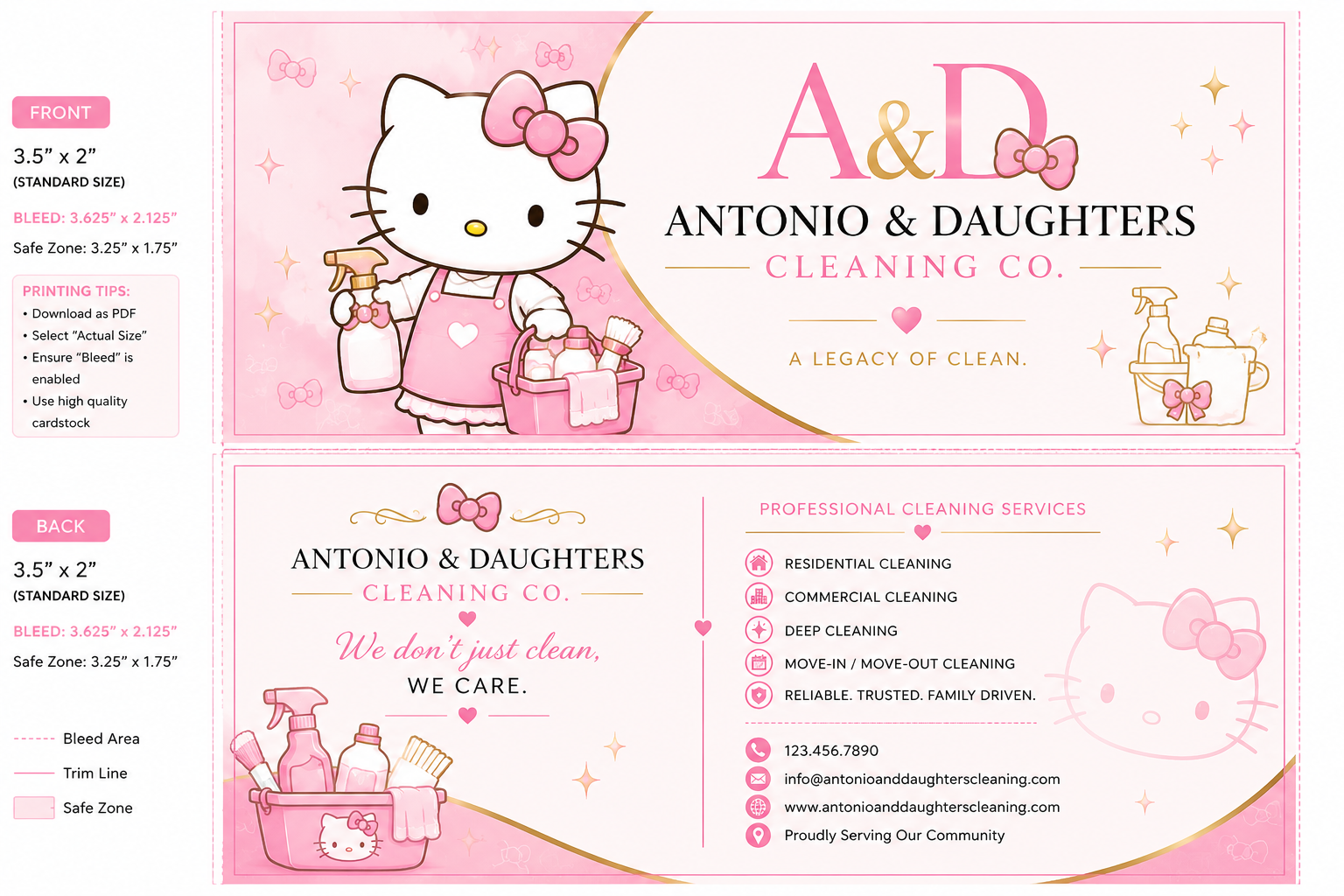 Antonio & Daughters Cleaning Co. business card template